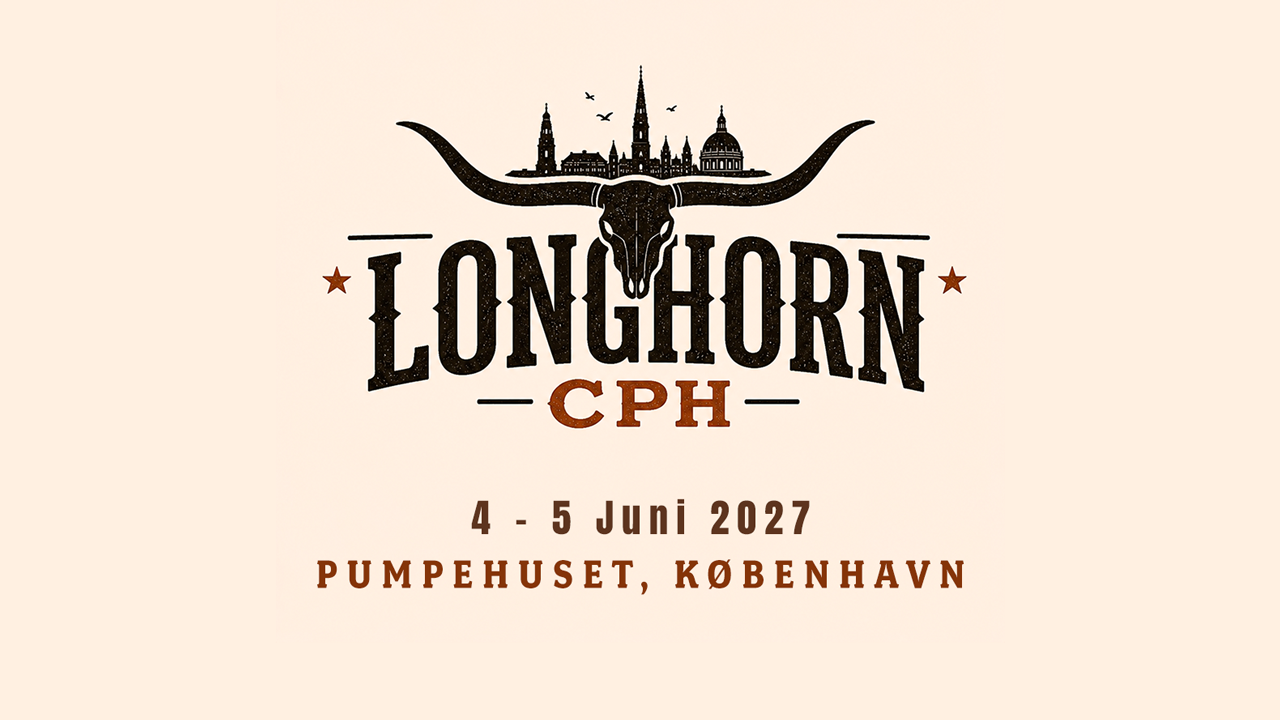 Longhorn CPH festival logo with a longhorn skull, city skyline, dates 4–5 Juni 2027, Pumpehuset København.